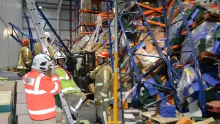 Collapsed racking inside the Edwards Transport warehouse in Hinstock