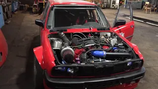 BMW E30 500hp V8 turbo cold idle.