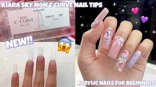 TRYING NEW KIARA SKY NON C CURVE XXL NAIL TIPS | BEST ACRYLIC FOR BEGINNERS | ACRYLIC NAIL TUTORIAL