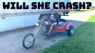 Serge Shows Dasha How To Drive A VW Trike Made In 1975