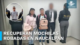 Fiscalía devuelve mochilas a estudiantes víctimas de asalto en combi de Naucalpan