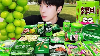 ASMR MUKBANG Green Desserts HONEY JELLY CANDY (Green Food, FIRE noodles, Ice cream)Convenience Store