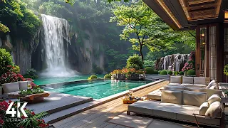 Cool Summer Waterfall 4K - Dreamy Summer Coming🌼Healing & Relax with Birdsong & Peaceful Waterfall