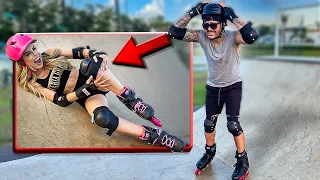 DEU RUIM, ELA CAIU FEIO ANDANDO DE ROLLER PELA PRIMEIRA VEZ!!