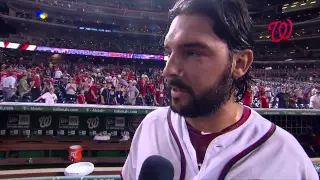 Tanner Roark talks with Dan Kolko after earning his first career save