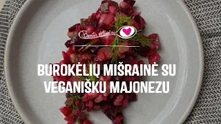 Burokėlių ir pupelių mišrainė su veganišku majonezu