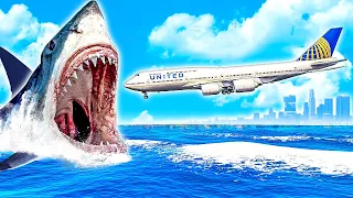 Megalodon Shark ATTACKS Boeing 747 Plane in GTA 5!