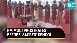 PM Modi bows to historic Sengol; Installs it in new Lok Sabha amid Vedic chants | Watch