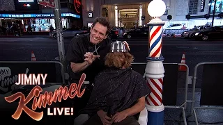 Jim Carrey Gives People Bowl Cuts on Hollywood Blvd.