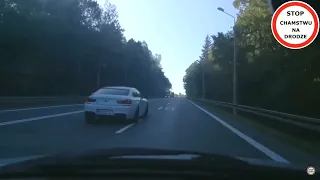 Białe BMW blokuje i zajeżdża drogę STOP CHAM