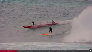 Mar 15, 2024: Outrigger Canoe Catching Big Waves at Waimea Bay