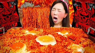 ENG SUB) The world's spiciest🔥 14,444SHU Devil Fire Noodles Challenge Ramyun Mukbang ASMR Ssoyoung