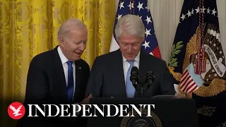Joe Biden jokes confused Bill Clinton should use his speech as notes get mixed up