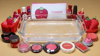 "STRAWBERRY" Mixing "RED" Makeup,glitter Into Clear Slime! "STRAWBERRY SLIME"