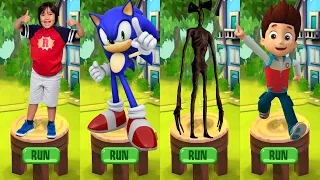 Tag with Ryan vs Sonic Dash vs Siren Head Run vs PAW Patrol Ryder Run - All Characters Unlocked