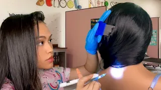 ASMR School Nurse Lice Scalp Check, Scratching, Plucking + Back Exam, Injection, Tracing,gum chewing