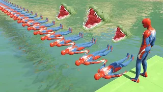 التماسيح تهاجم جسر سبايدرمان 🐊 GTA 5 - Crocodiles attack Spider-Man's bridge