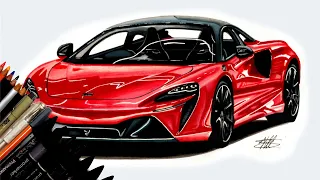 Realistic Car Drawing - McLaren Artura - Time Lapse - Drawing Ideas