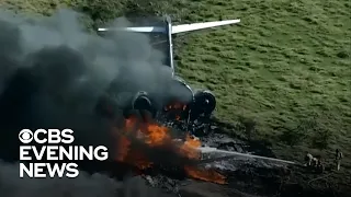 Jet runs off runway and catches fire at Houston airport