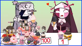 1 VS 100 LAYERS BLACK - PINK FOOD CHALLENGE | FRIDAY NIGHT PUMPKIN MUKBANG ANIMATION 100개 레이어 음식 챌린지