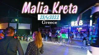 Malia Crete, Greece 🇬🇷 || nightlife walking tour 4k HDR || Kreta 2022