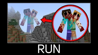 Minecraft wait what meme part 369 (scary two-headed Steve and Alex)