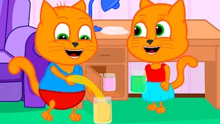 Cats Family in English - Slime Stretching Cartoon for Kids