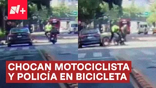 Motociclista invade carril del metrobús y choca con policía - N+