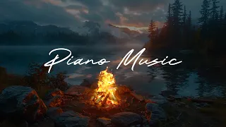 Lakeside Campfire Serenade | Piano Harmony Amidst Misty Waters for Deep Sleep, Mental Relaxation