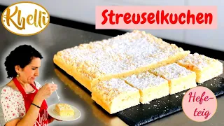 Streuselkuchen mit Hefeteig/ Streuselkuchen vom Blech/locker und saftig/knuspriger Streuselbelag