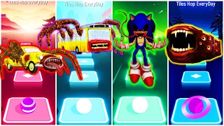 Car Eater VS Bus Eater VS Sonic EXE VS Train Eater | Tiles Hop EDM Rush