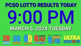 9pm Lotto Result Today March 5, 2024 Tuesday ez2 swertres 2d 3d pcso