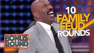 10 Family Feud Rounds With Steve Harvey Asking The Questions & Getting Some Funny Answers