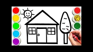 Drawing House form Shapes, easy acrylic painting for kids | Art and Learn