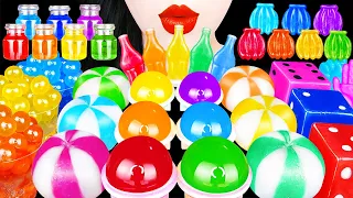 ASMR RAINBOW DESSERTS, COLOR DRINKS 무지개 먹방 *마법의 물, 캔디떡, 코하쿠토, 레인보우 젤리 KOHAKUTO POPPING BOBA MUKBANG