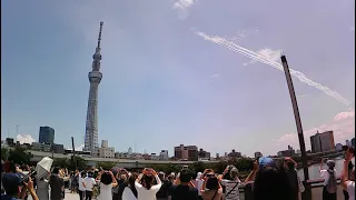 Blue Impulse fly over Tokyo Skytree - Opening day Tokyo 2020 Olympic