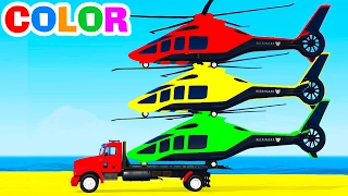 FUN HELICOPTER on Truck & Cars Spiderman Cartoon for Children & Colors for Kids w Nursery Rhymes