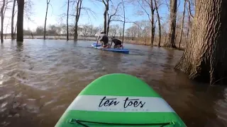 Father and Son Fall Off Paddleboard into Flooded River - 1027073