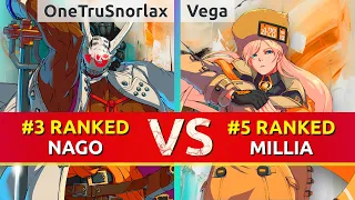 GGST ▰ OneTruSnorlax (#3 Ranked Nagoriyuki) vs Vega (#5 Ranked Millia). High Level Gameplay