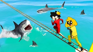 GTA 5 pero HAY TIBURONES 😱 ELTROLLINO y MIKECRACK vs INVICTOR y TIMBAVK en CAPTURA LA BANDERA