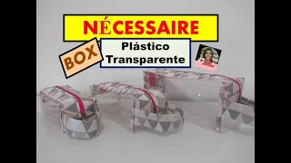 Necessaire Box - P - M - G - Em Plástico Transparente - Zíper e Tecido - Patchwork