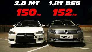 Японец приехал РВАТЬ VAG!!! Mitsubishi Lancer 10 2.0 МТ vs Passat B7 1.8T DSG ГОНКА!!!