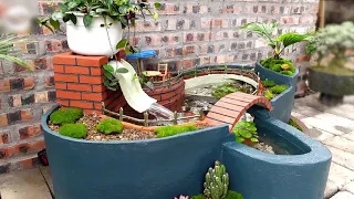 Make a Beautiful Waterfall Aquarium | Creative Ideas with Cement from My Father