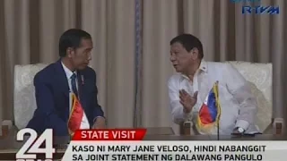 Kaso ni Mary Jane Veloso, hindi nabanggit sa joint statement ng dalawang pangulo