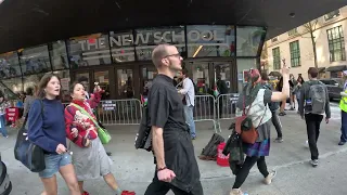 New Yorkers outside The New School in NYC in support of the Gaza Solidarity Encampment.