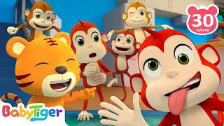 Five Little Monkeys🙉🙈🙊🐵🐒+ BabyTiger Animal Songs & Nursery Rhymes | Educational Songs