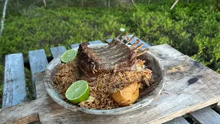Cooking Lamb Ribs and Flavored Rice in Nature: A Delicious Outdoor Feast- Asmr relaxing cooking