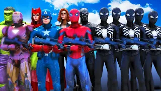 BLACK SPIDERMAN ARMY VS AVENGERS - HULK, IRON MAN, SPIDER-MAN, CAPTAIN AMERICA, BLACK WIDOW, THOR