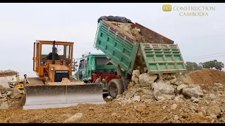 Incredible Dump Truck Operator Fail Accident Recovery By CAT Excavator, Komatsu Bulldozer