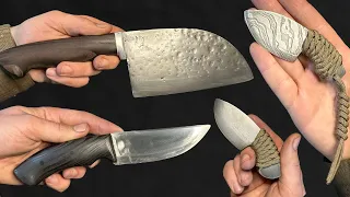 Challenge: Making 4 knives in a day | spring steel Serbian knife, Damascus and bearing steel